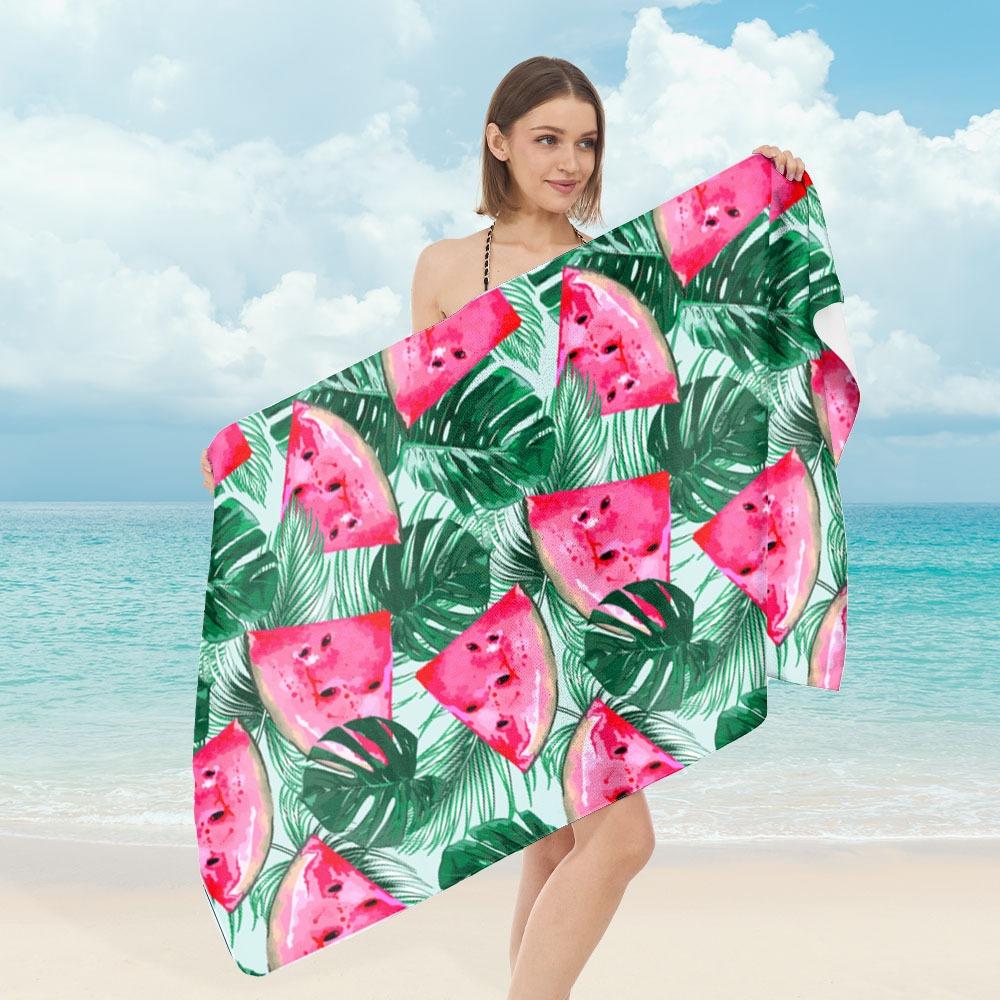 Tropical Palm Tree Printed Beach Towel Quick Dry Polyester Bath Towel Colorful Gradient Sand Free Pool Towel for Summer Travel