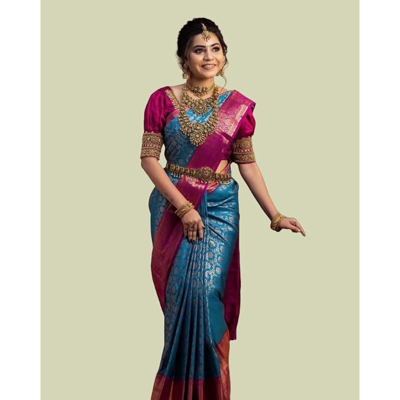 Yashika Women's Fancy Banarasi Kanjivaram Art Silk Saree with Blouse Pieces||Blue Coloured Kanjivaram Saree|| AZ-YS-OG-V