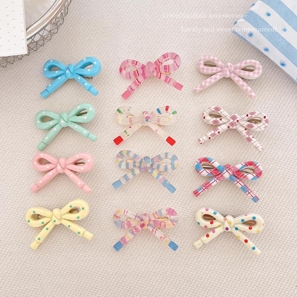 4Pcs/set Fashion Hairpins Simple Polka Dot Pink Bow Duck Bill Bangs Clip Versatile Children's Niche Headwear Hairpin