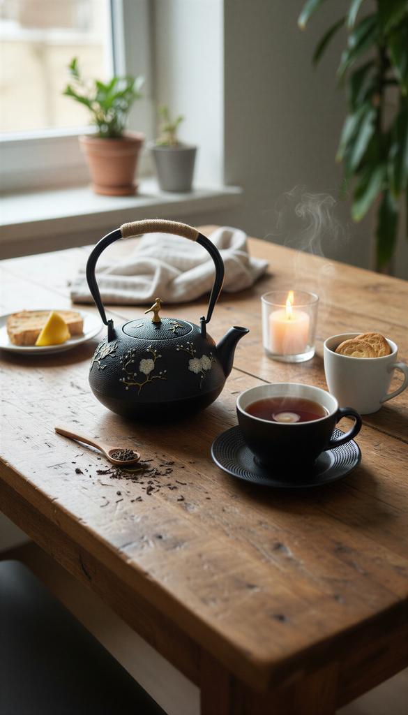 Cast Iron Kettle Black 1L + Steel Infuser For Tea And Herbs