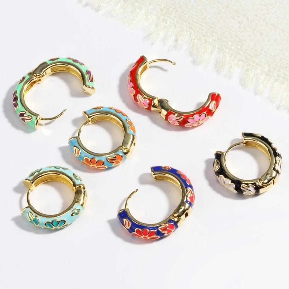 Chinese Chinese Style Earrings Traditional Glaze Ear Jewelry Flower Enamel Ear Rings  Jewelry