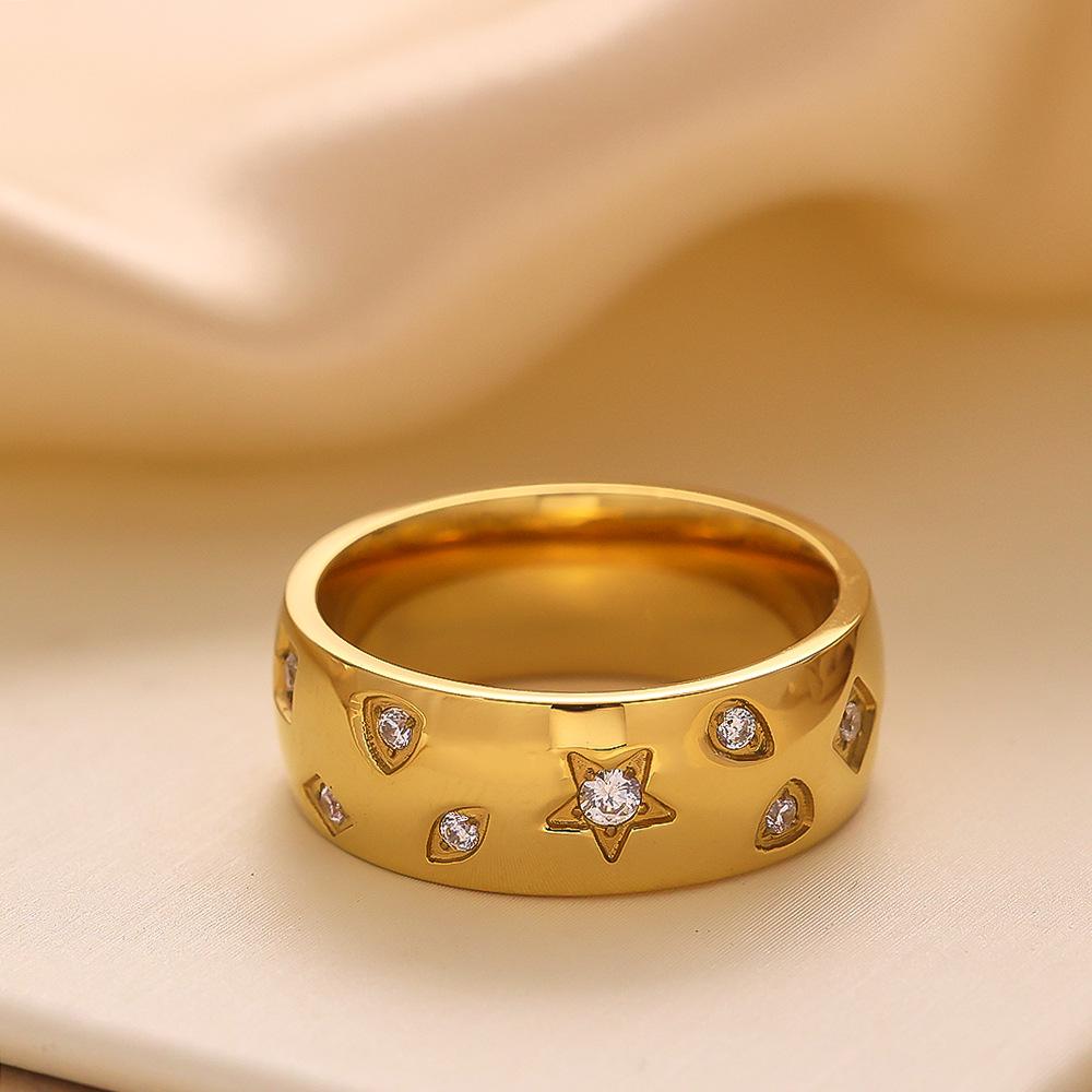 18K Gold-Plated Stainless Steel Ring with Inlaid Zirconia for Women