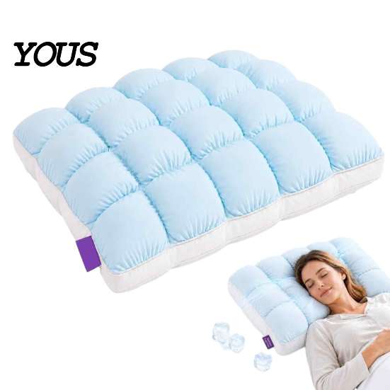 Luxury Hotel Style Pillows Mellow Puff Cooling Cloud Pillow, Ice?Silk Quilted Grid Bed Soft Quilting Pillow Inserts Support for Side & Back