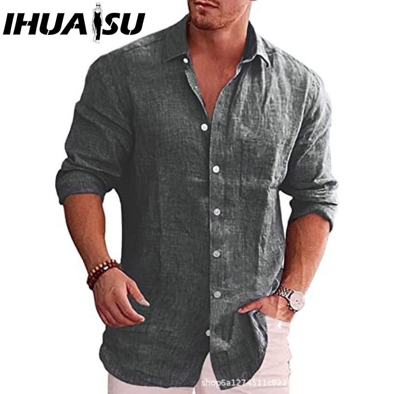 IHUASU Bavlněné tričko s dlouhým rukávem Pánská móda Volné tričko S potiskem Soucitné tričko