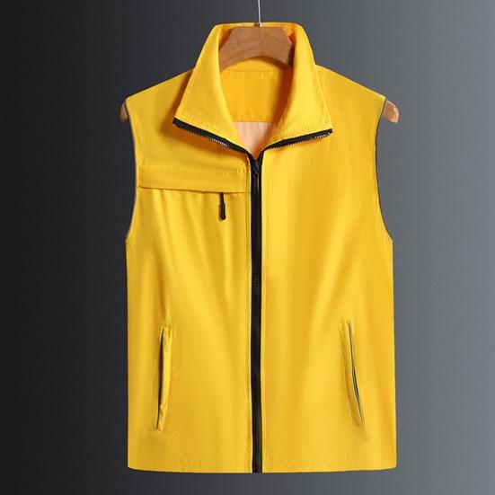 سترة رجالية كاجوال بدون أكمام بياقة وسحاب بلون موحد قابلة للتنفس للعمل التطوعي المجتمعي معطف صدرية ملابس عمل نسائية زي موحد ملابس خارجية