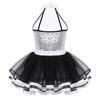 Mädchen Ärmellos Glänzend Pailletten Zierknöpfe Ballett Tanz Gymnastik Turnanzug Mesh Tutu Kleid Moderner Tanz