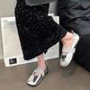 Fashion Ladies Footwear Silver Diamond Rhinestone Loafers Yellow with Crystals Comfortable and Elegant Social Popular Women's Flat Shoes