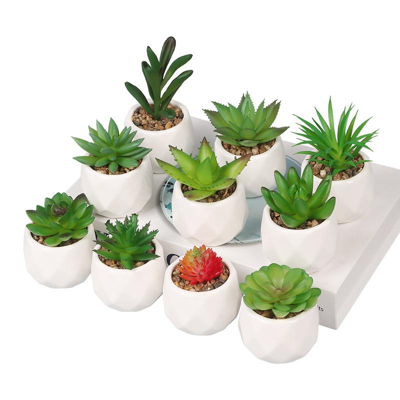 Office Potted Plant Fake Succulent Ceramic Pot Mini Pink Succulent Diamond Cup Potted Plant Second Hair Anti-Drop Potted Plant