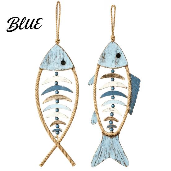 Wood Wall Hanging Decoration Bohemian Wooden Fish Decor With/without LED Lights Coastal Retro Ornament Handmade Hemp Rope for Bedroom Living