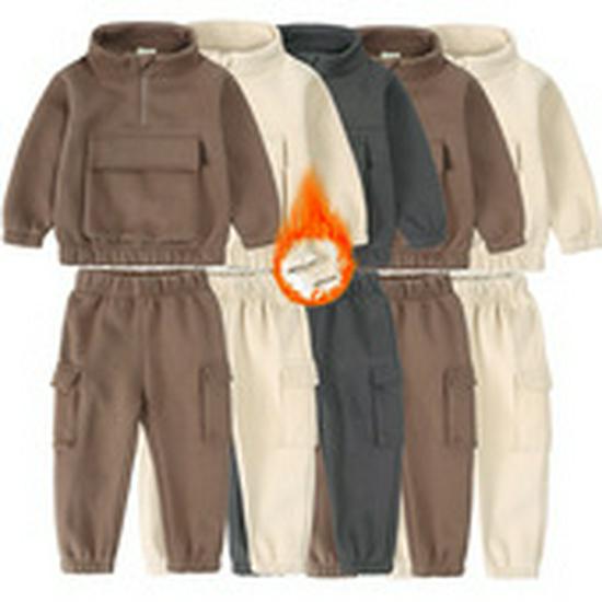 Children's Solid Color Hooded Long Sleeve Top and Pants Set for Medium and Large Boys and Girls - Trendy Autumn Clothing