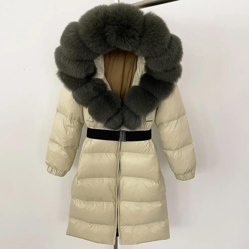 OFTBUY Moda Inverno Giacca Piumino 90% Imbottita con Piumino Collo in Pelliccia di Volpe Oversize Rimovibile Cucita Giacca Piumino Donna Abbigliamento Casual Largo