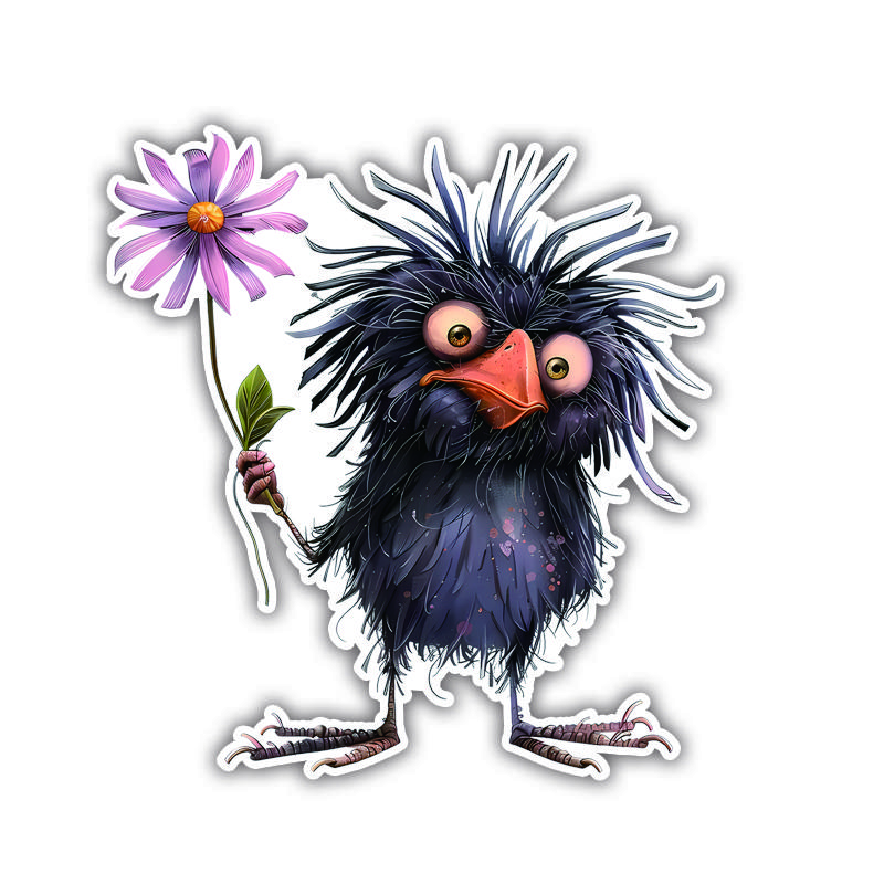 

1pc Whimsical Crow With Flower Car Bumper Window Stickers For Car Truck Van Fashion Decals Vinyl Material Stickers 14x13cm