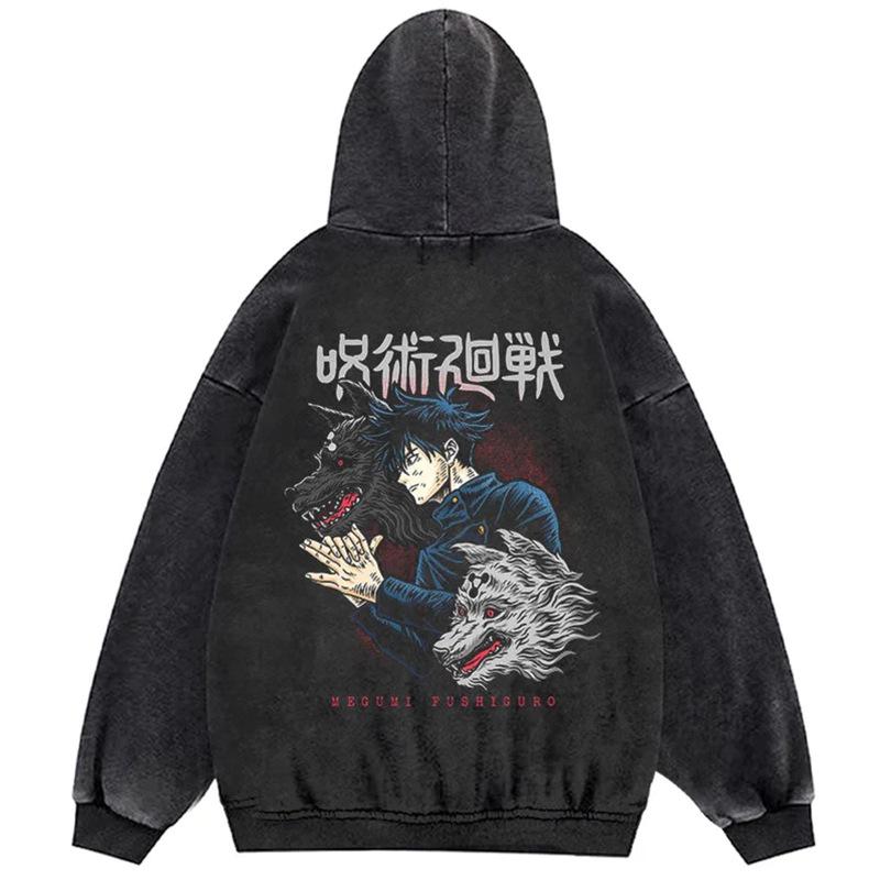 Oversized Vintage Wash Hoodie - Japanese Minimalist Cartoon Anime Style