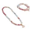 Pink Crystal Lotus Bracelet with Shoushan Stone & Gourd Pendant, Red Vein Accents, Chinese Style Jewelry for Women