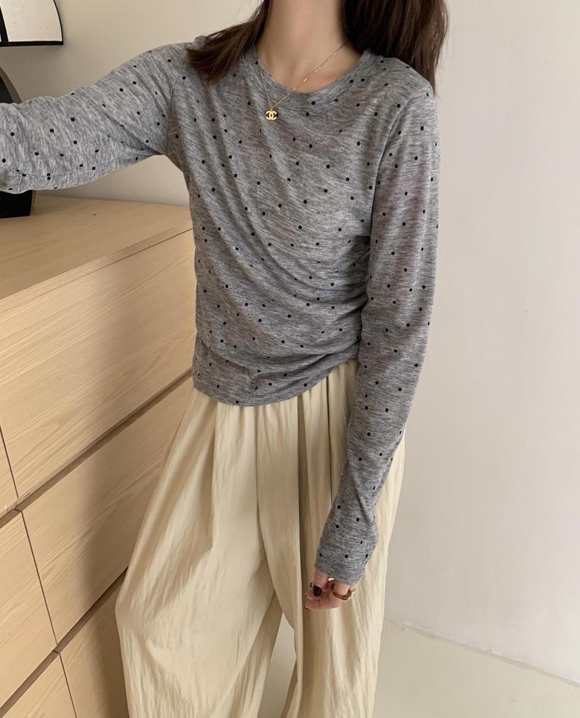 Women's Layered Polka Dot Long Sleeve T-shirt - Spring/Summer 2024 See-through Slimming Design
