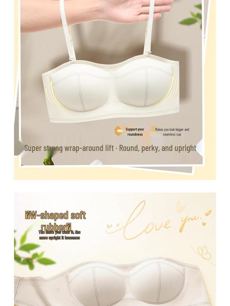 Non-Slip Seamless Push-Up Bandeau Bra for Small Chest – Invisible Strapless Cup, Anti-Exposure Design