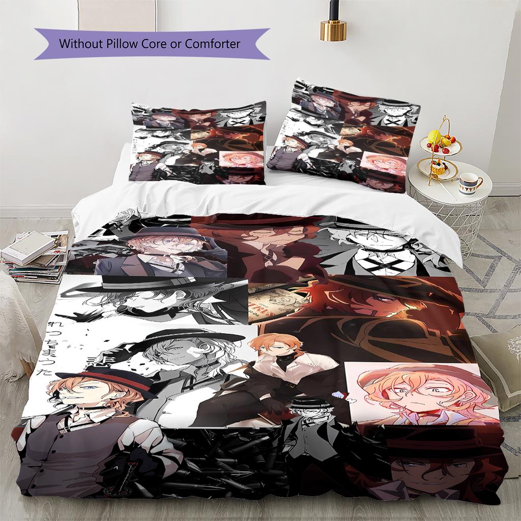 Samu Dazai Chuuya Nakahara Pattern Bedding,Quilt Set Quilt Cover Pillowcase Home Birthday Gift (1 * Duvet Cover + 2 * Pillowcase, Without Core)