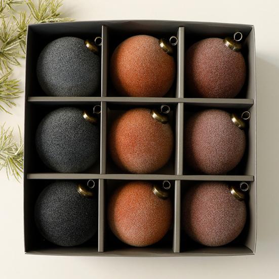 9 Pcs Velvet Christmas Balls 3.15inch Flocked Balls Xmas Tree Ornaments Shatterproof Plastic Balls Tree Hanging Decoration for Holiday Decor