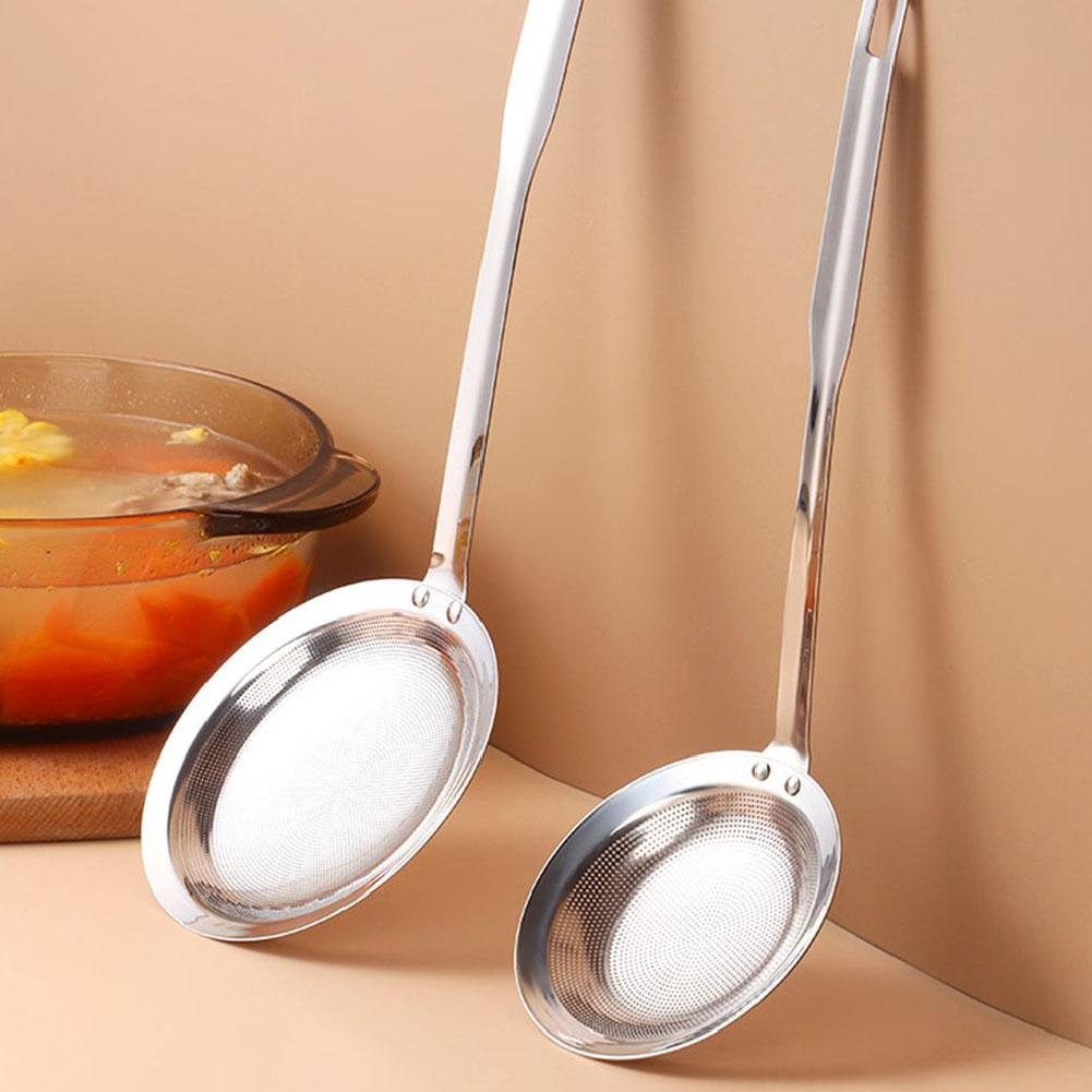 Filter Scoop Steel Fat Skimmer Spoon Strainer Fat Oil Skim Grease Foam Fine Mesh Strainer With Handle Kitchen Tool