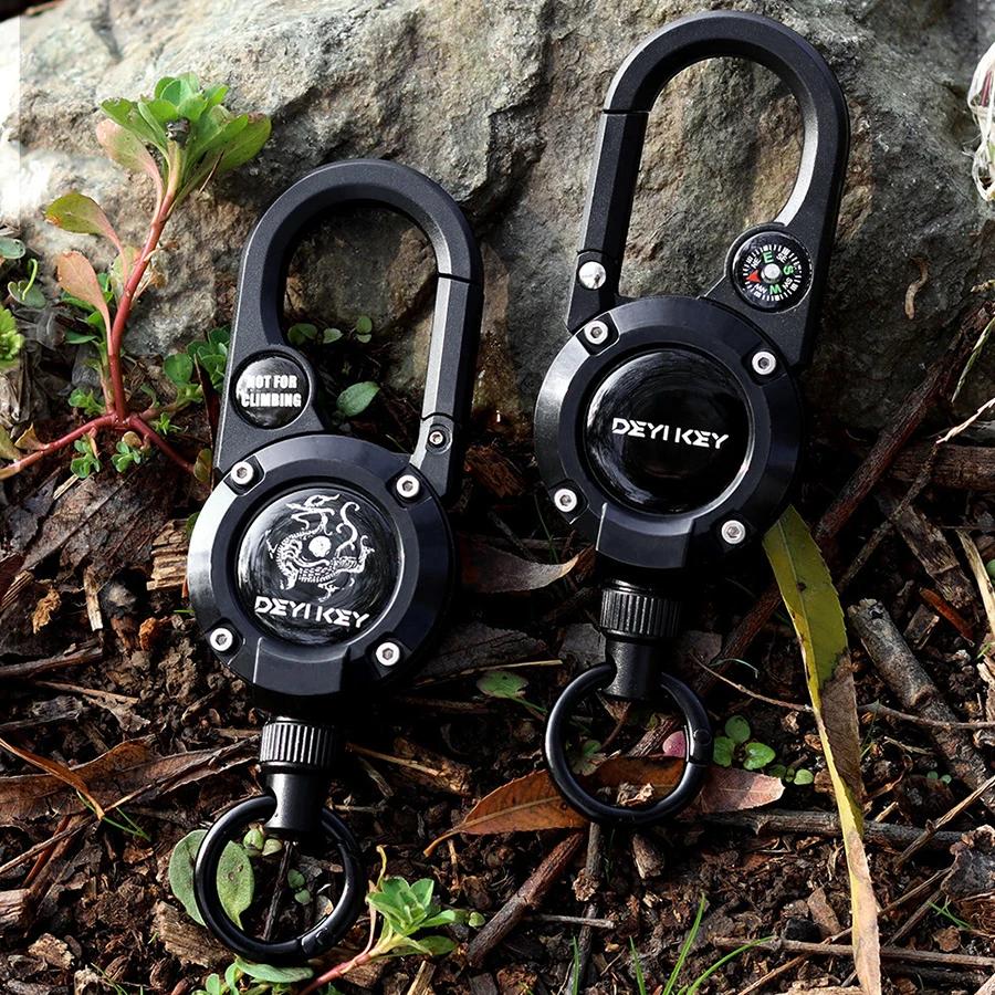 Steel Wire Rope Retractable Pull Reel Carabiner Key Chains Buckle Holder Outdoor Sporty Keychain Multiple Tool Anti-Theft Metal