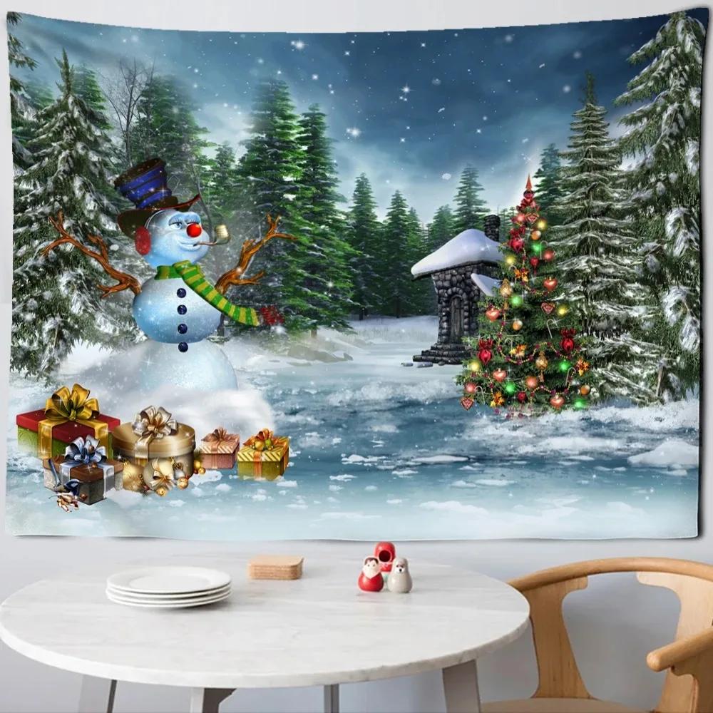 Christmas Colorful Christmas Tree Snowman Tapestry Bedroom Living Room Home Wall Decoration