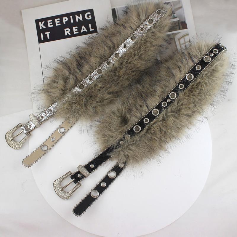 Vintage Faux Fur PU Leather Belt Y2K Furry Fur Gothic Punk Sexy Waistband Night Club Waist Chain Jeans Pants Decor