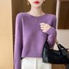 Women's Solid Color Wool Knit Pullover Sweater for Fall and Winter