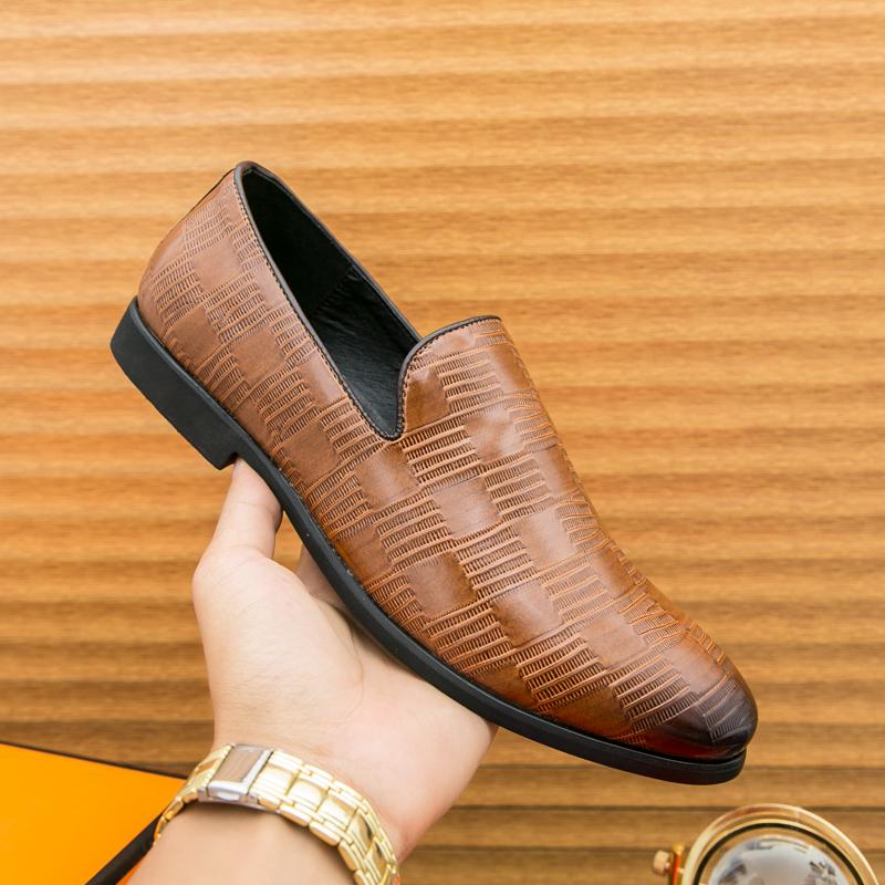 New Men's Fashion Black Brown Slip On Leather Shoes Male Loafers Wedding Prom Homecoming Footwear Zapatos Hombre