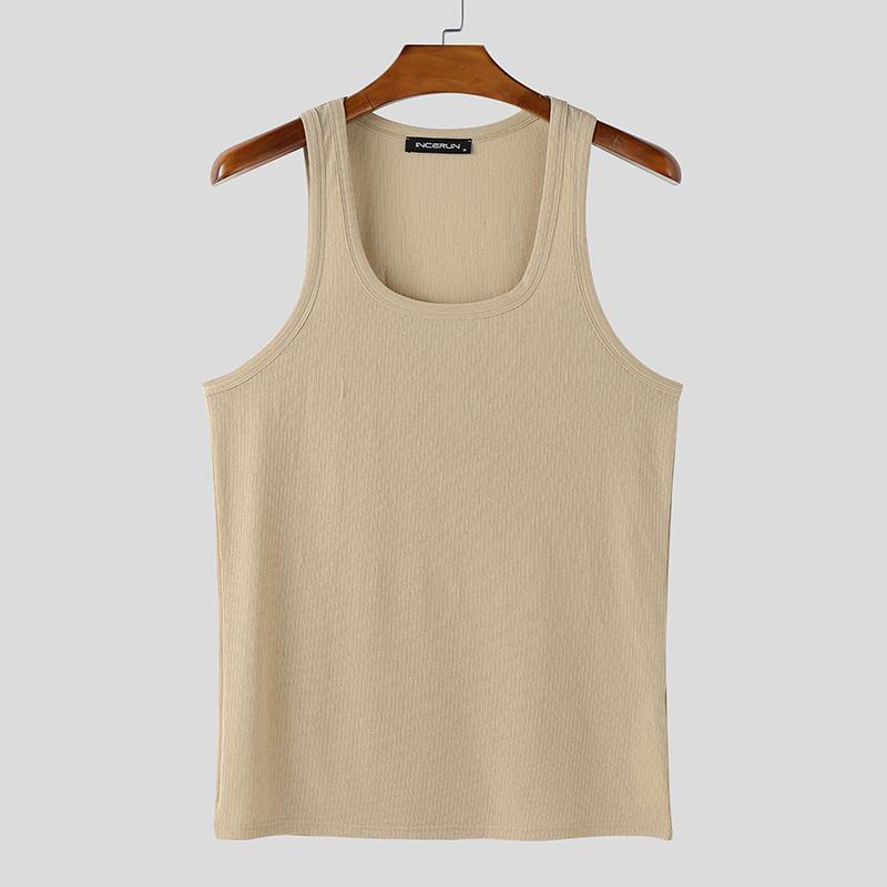 

INCERUN Men Summer Strap Sleeveless Texture Casual Tank Tops Undershirts 4XL хаки