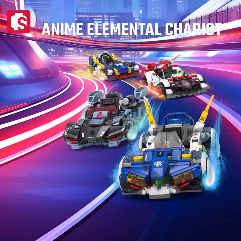 Non-Toxic Sembo Anime Elemental Chariot Assemblage Building Blocks Moc Sports Car Racing Vehicle Model Bricks Kids Toys For Children Diy Gifts