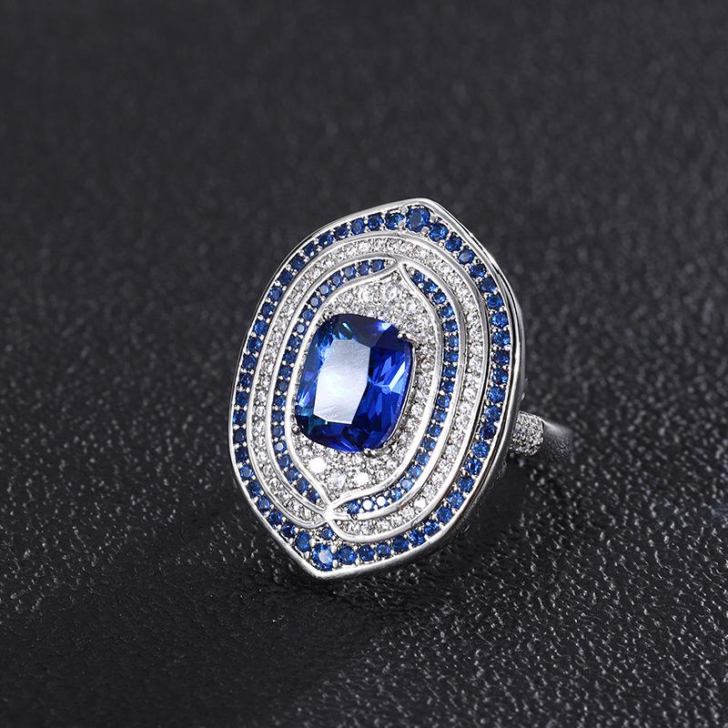 Jewelry Retro Ring Simulation Blue Glass Stone Two-Color Stone Diamond Pendant Ring Stud Earrings Cover 8 * 10