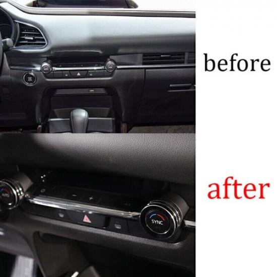 For Mazda CX-30 2020-2022 Black Alloy Center Console AC Switch Knob Ring Trim