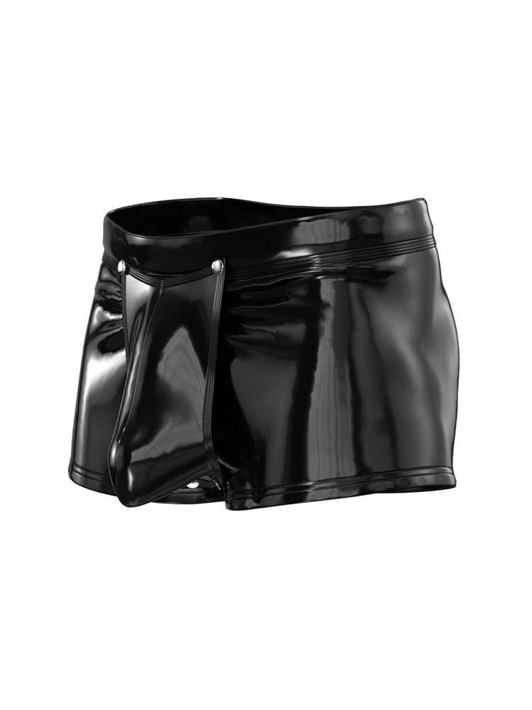 Pánské boxerky z PVC kůže Sexy s knoflíkem otevřený rozkrok Erotické spodní prádlo Pánské klubové oblečení Spodní prádlo PU Wetlook Horké šortky