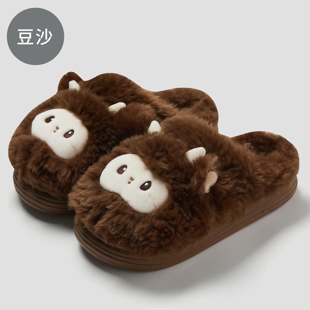 Cartoon Cute Lamb Pink Cotton Slippers Winter Plush Warm Non-slip Shoes Home Thick-soled Cotton Shoes