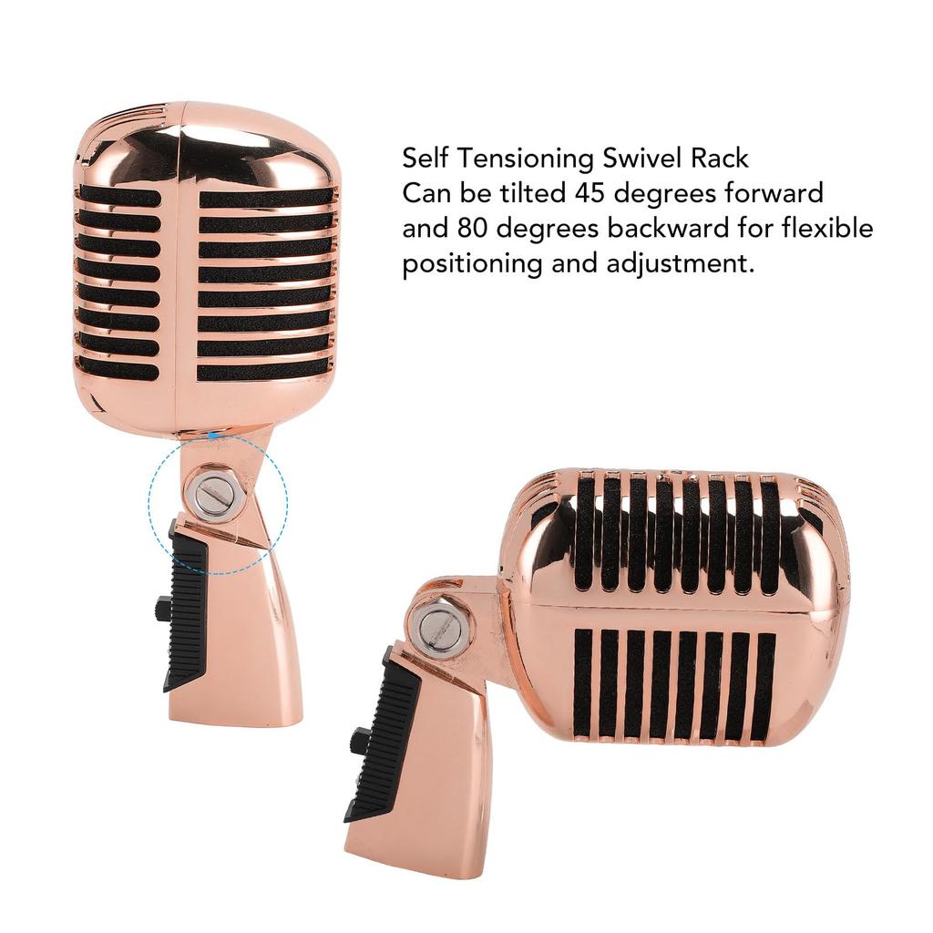 Luocute Classic Retro Dynamic Vocal Microphone Rose Gold Vintage Cardioid Unidirectional Self-Tension Rotation KTV Studio Recording