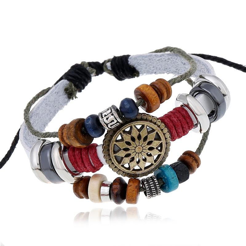 Vintage Personalized Cowhide Bracelet Fashion Beaded Leather Bracelet