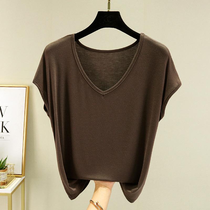 Letnia damska kamizelka bez rękawów z modalu Gładka V-neck Podstawowy T-shirt Luźny T-shirt z modalu Topy Codzienna podkoszulka