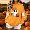Women's Fashion Casual Long Sleeve Loose Fit Halloween Print Hooded Pullover Sweatshirt