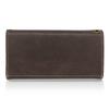 Long wallet made of textured synthetic leather with a compartments for and and a YKK plate, banknotes, coins, cards, zipper.