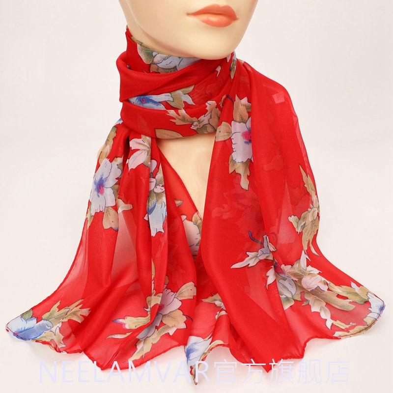 Fashionable Printed Sunscreen Scarf for Winter Women, Versatile Chiffon Long Scarf, Retro Neck Protection Scarf