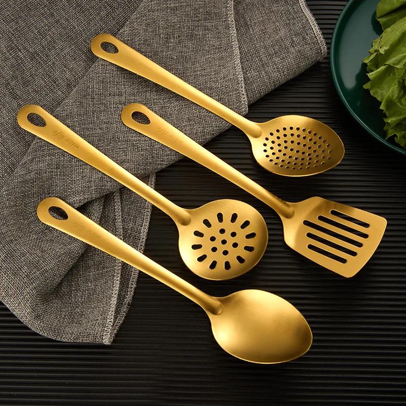 Stainless Steel Kitchen Set Household Ideas Utensil Cooking Spatula Korean Golden Soup SpoonHot Pot Spoon Wholesale