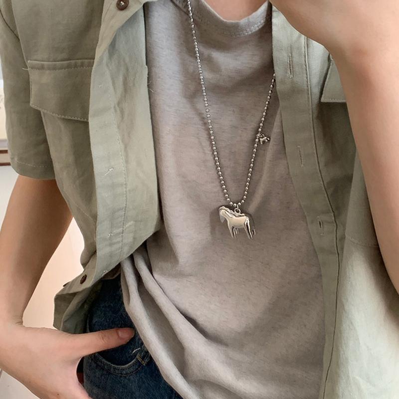 Pony Anhänger Lange Halskette Für Damen Herren Hip-Hop Punk Pulloverkette Schmuck