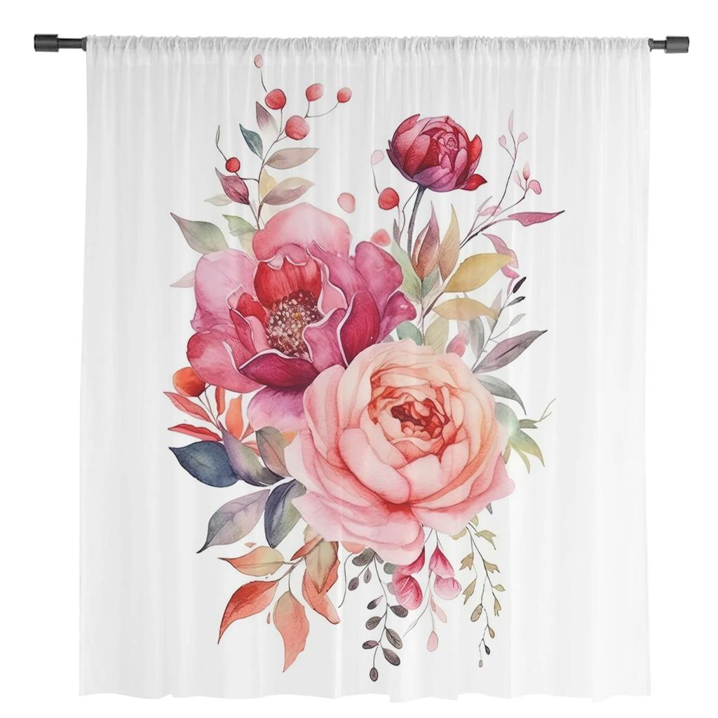 Peony Flower Leaves Tulle Curtains For Living Room Sheer Curtain For Bedroom Window Blinds Voile Curtains