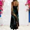 Women Plus Size Off Shoulder V Neck Spaghetti Strap Sleeveless Colorful Swirl Print A Line Long Dress