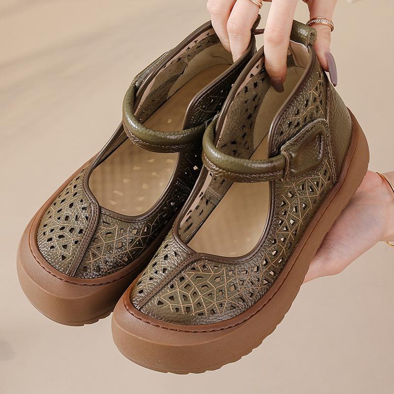 

Летние женские сандалии-слайды в этническом винтажном стиле из зернистой коровьей кожи, с дышащей и ультрамягкой плоской подошвой и ботинками в стиле бохо-трибал 37