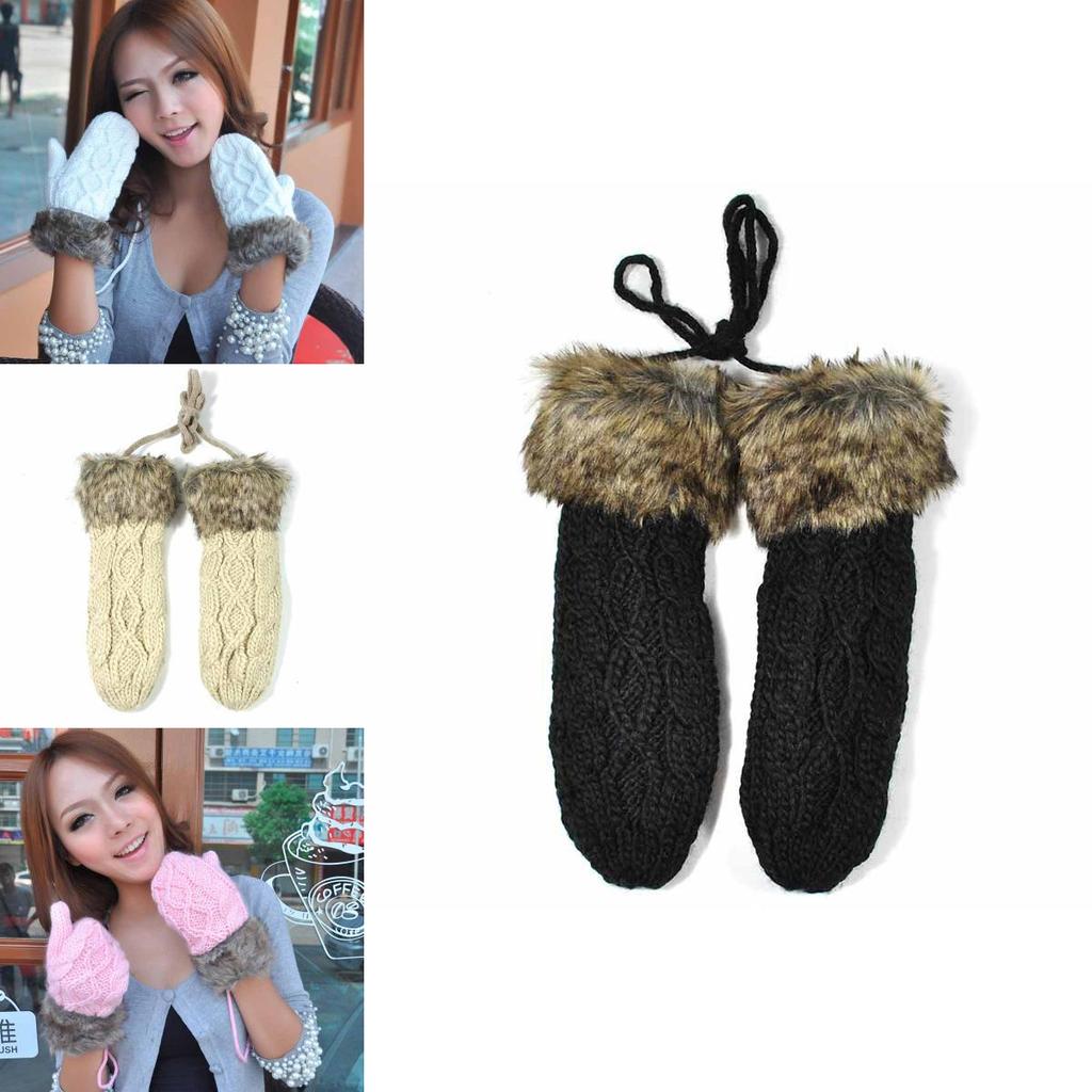 Damen Mädchen Warme Cartoon-Handschuhe Niedliche Gestrickte Winterfäustlinge mit Kuscheligem Komfort