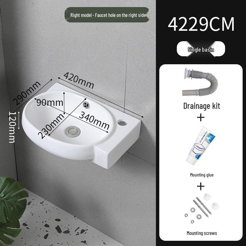 Compact Wall-Mounted Ceramic Washbasin, White, for Bathroom/Balcony