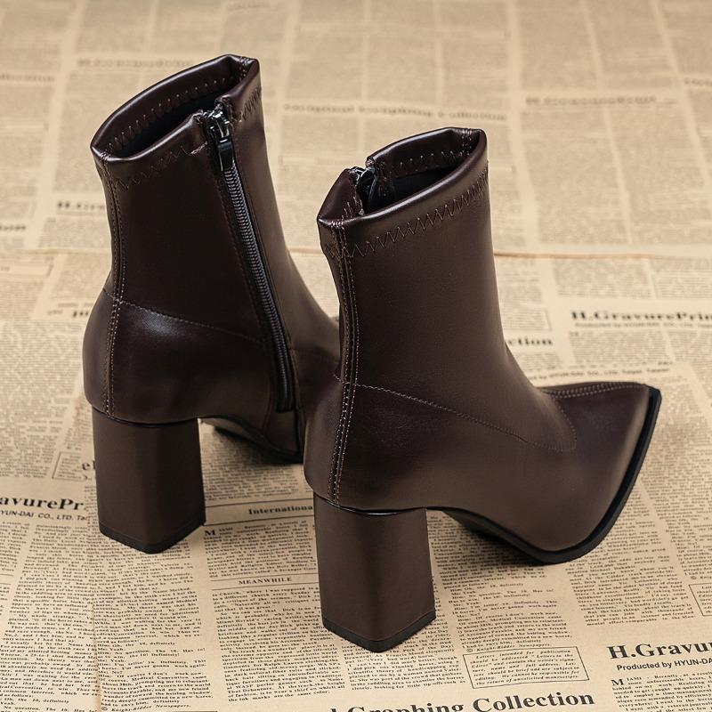 Botines Vintage de Punta para Mujer Otoño Invierno Tacones Gruesos Sexy Zapatos Estilo Callejero Banquete Fiesta Vestido Botines Cortos Mujer
