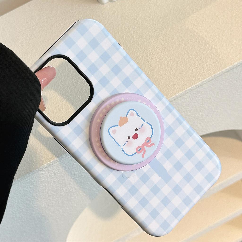 Magnetic Plaid Cartoon Bracket Apple 16 Mobile Phone Case IPhone 13 Suitable for 11 Philin Small Animals 15promax