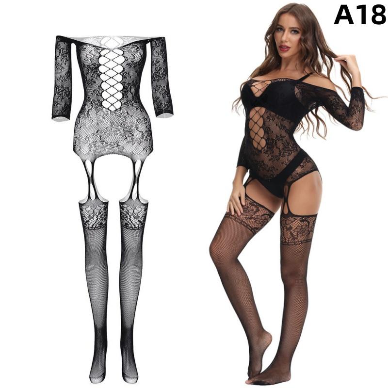 Dámské síťované přiléhavé síťované body Sexy spodní prádlo Spodní prádlo Krajka Transparentní Jednodílné tělové punčochy Kombinézy Punčochy Uniforma
